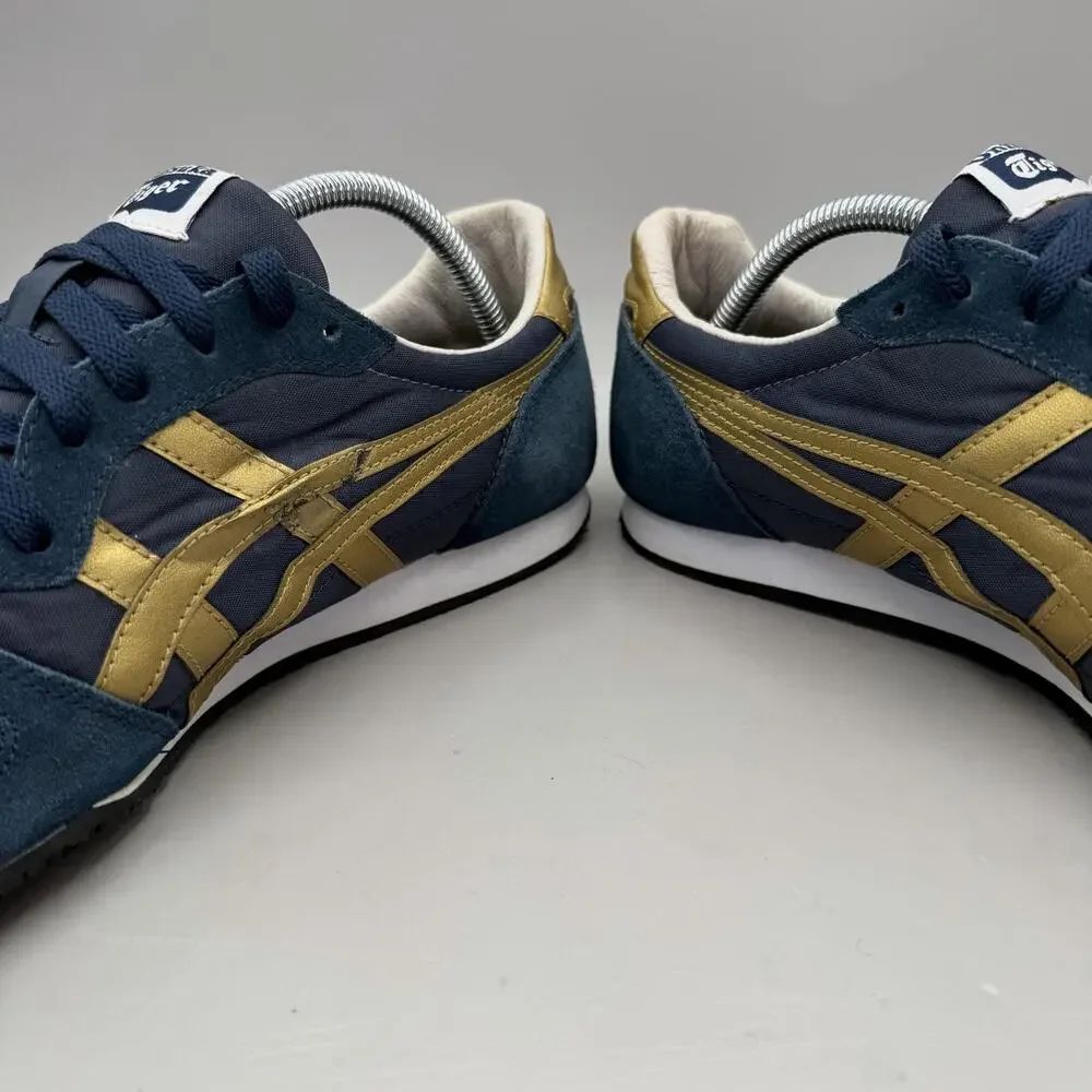 Onitsuka Tiger Serrano D109L Shoes Mens Size 11 Navy Blue Gold Running Sneakers